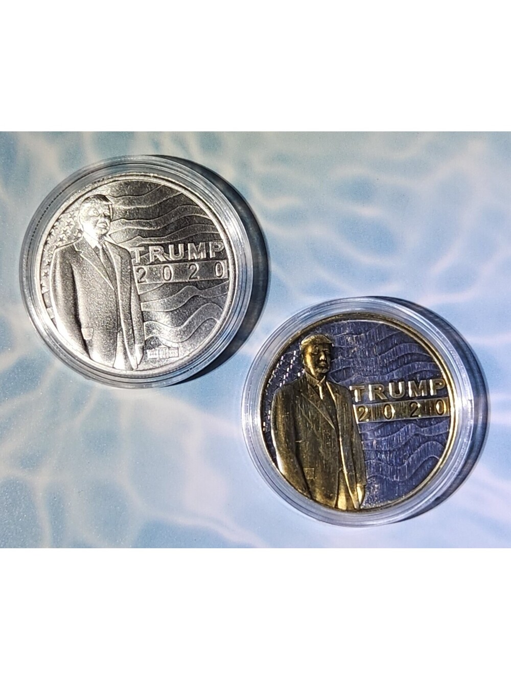 LOT of 2! TRUMP 2020 President DJT 1 oz 999 Fine Silver Gilded NEW Capsules Flag